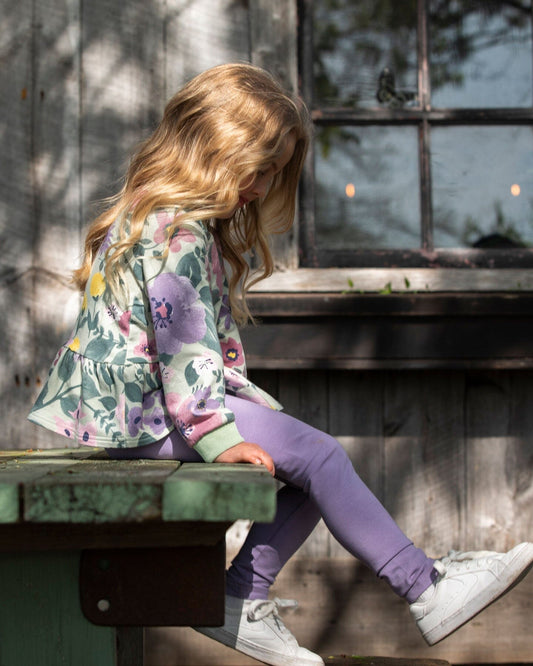 Organic Cotton Jersey Leggings Purple Gray With Floral Detail-1