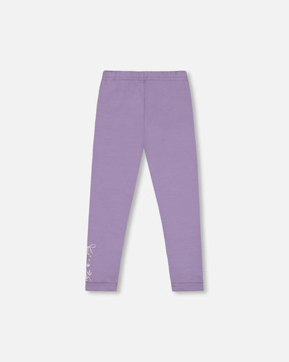 Organic Cotton Jersey Leggings Purple Gray With Floral Detail-3