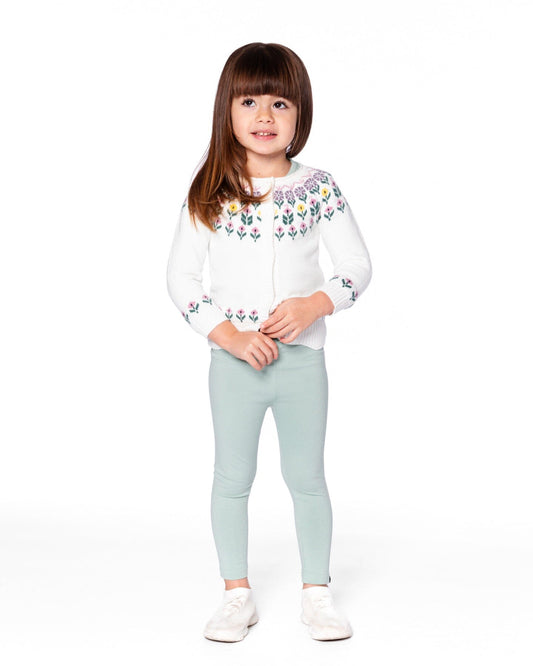 Jacquard Knit Cardigan Off-White With Floral Pattern-1