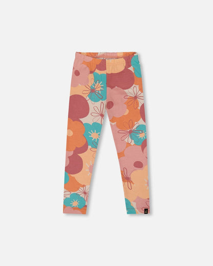 Organic Cotton Jersey Leggings With Coral Flowers-0