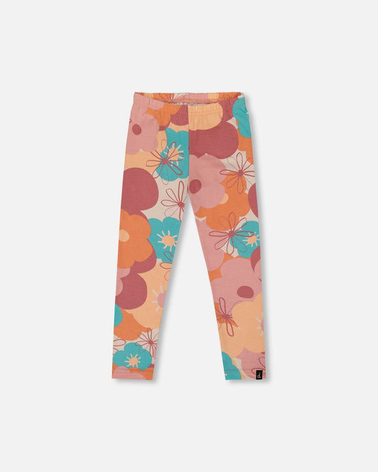 Organic Cotton Jersey Leggings With Coral Flowers-0