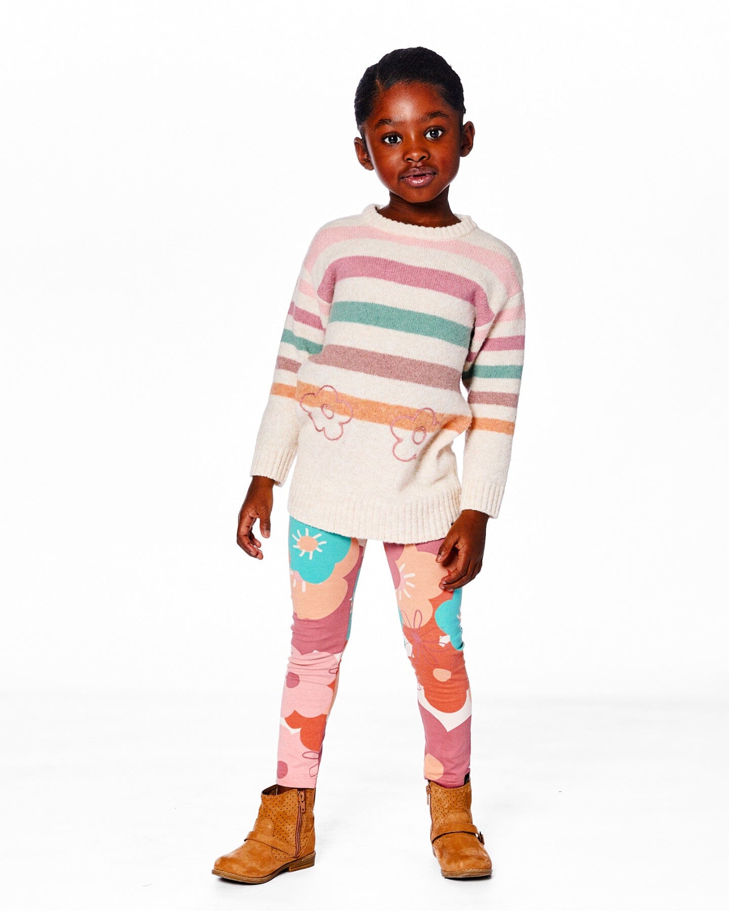 Organic Cotton Jersey Leggings With Coral Flowers-1