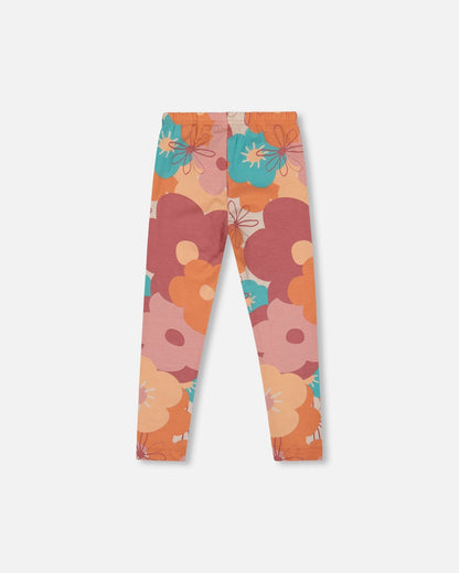Organic Cotton Jersey Leggings With Coral Flowers-2
