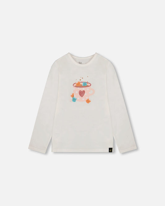 Organic Cotton Long Sleeve T-Shirt Off-White With Hot Chocolate-0