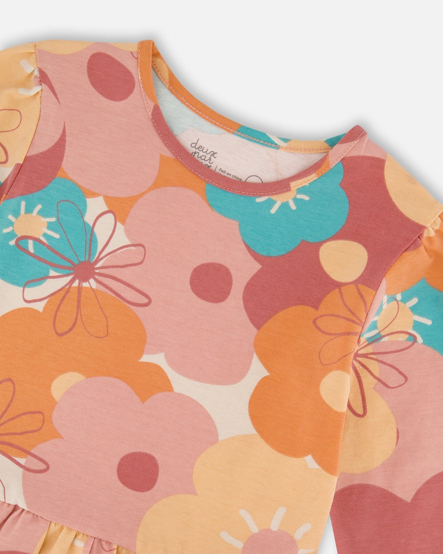 Organic Cotton Dress With Coral Flowers-3