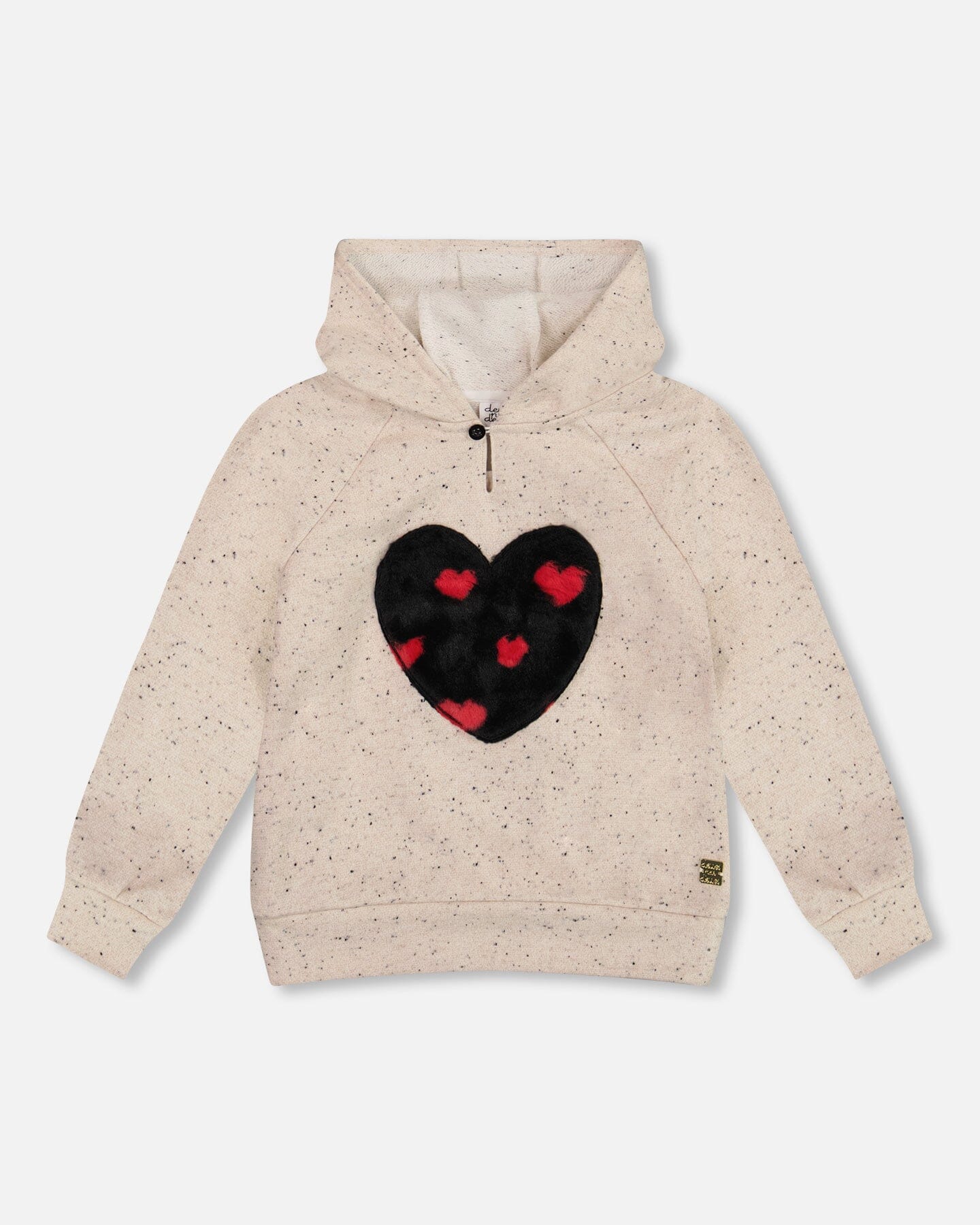 Glittering Beige French Terry Hoodie With Heart Applique-0