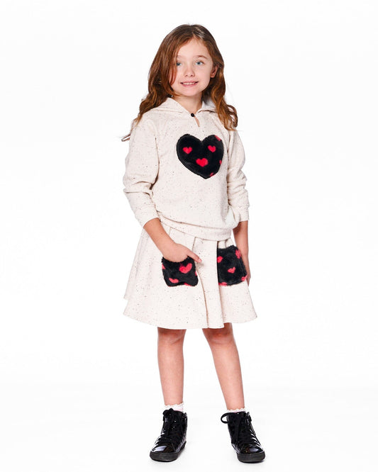 Glittering Beige French Terry Hoodie With Heart Applique-1