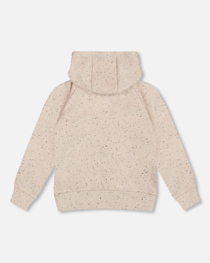 Glittering Beige French Terry Hoodie With Heart Applique-2