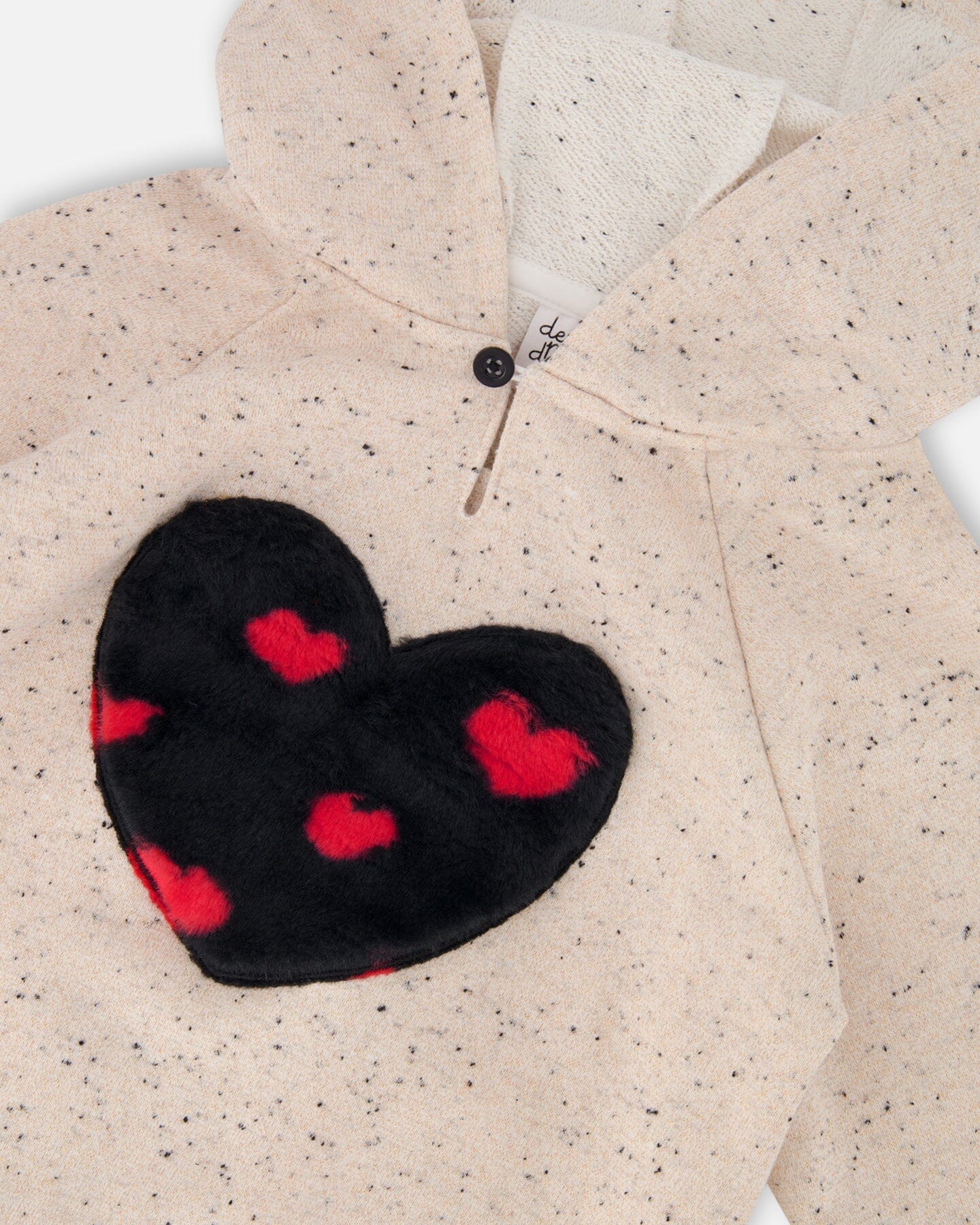 Glittering Beige French Terry Hoodie With Heart Applique-3