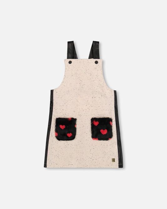 Glittering French Terry Overall Dress Beige And Black-0