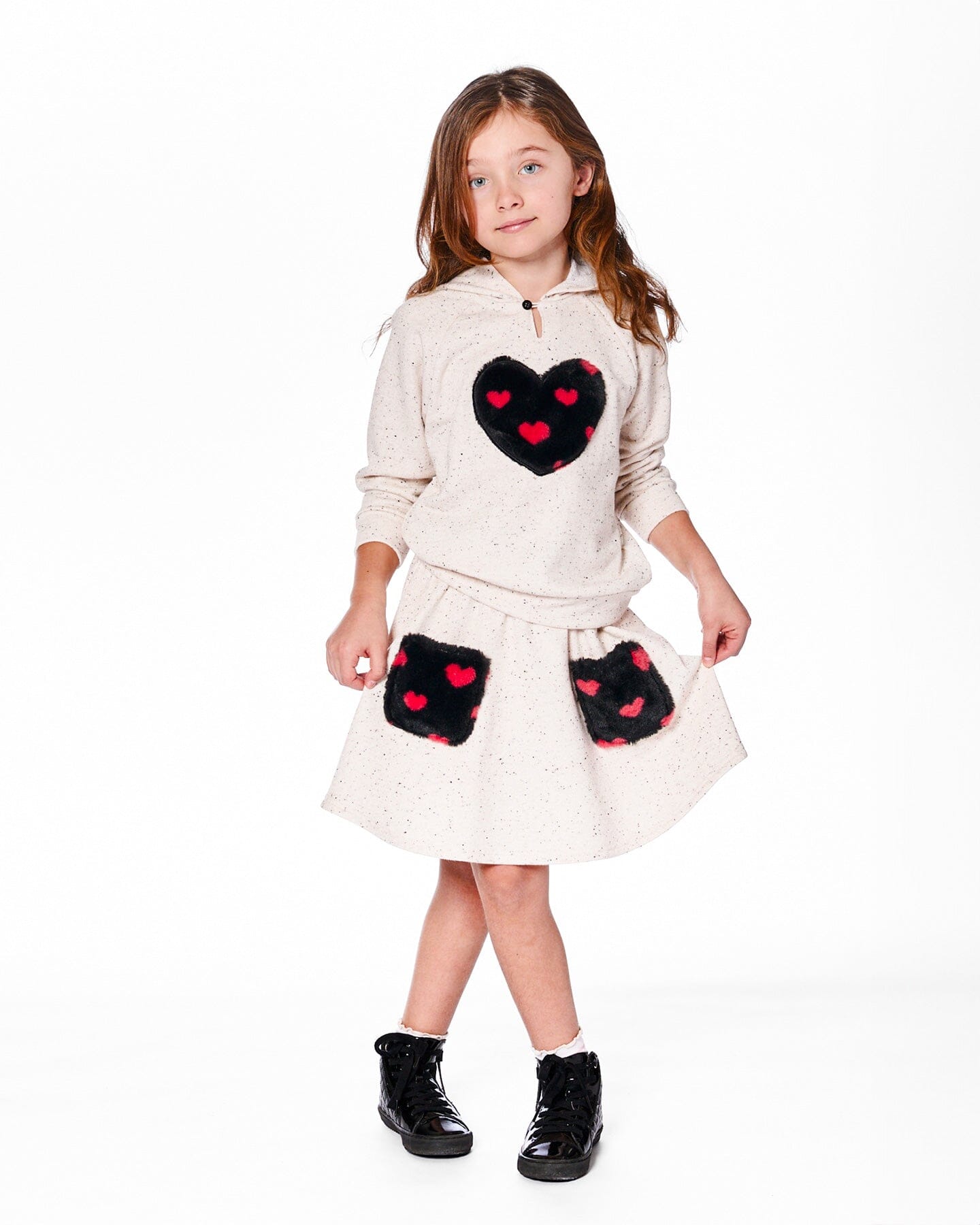 Glittering French Terry Skirt Beige And Black-1