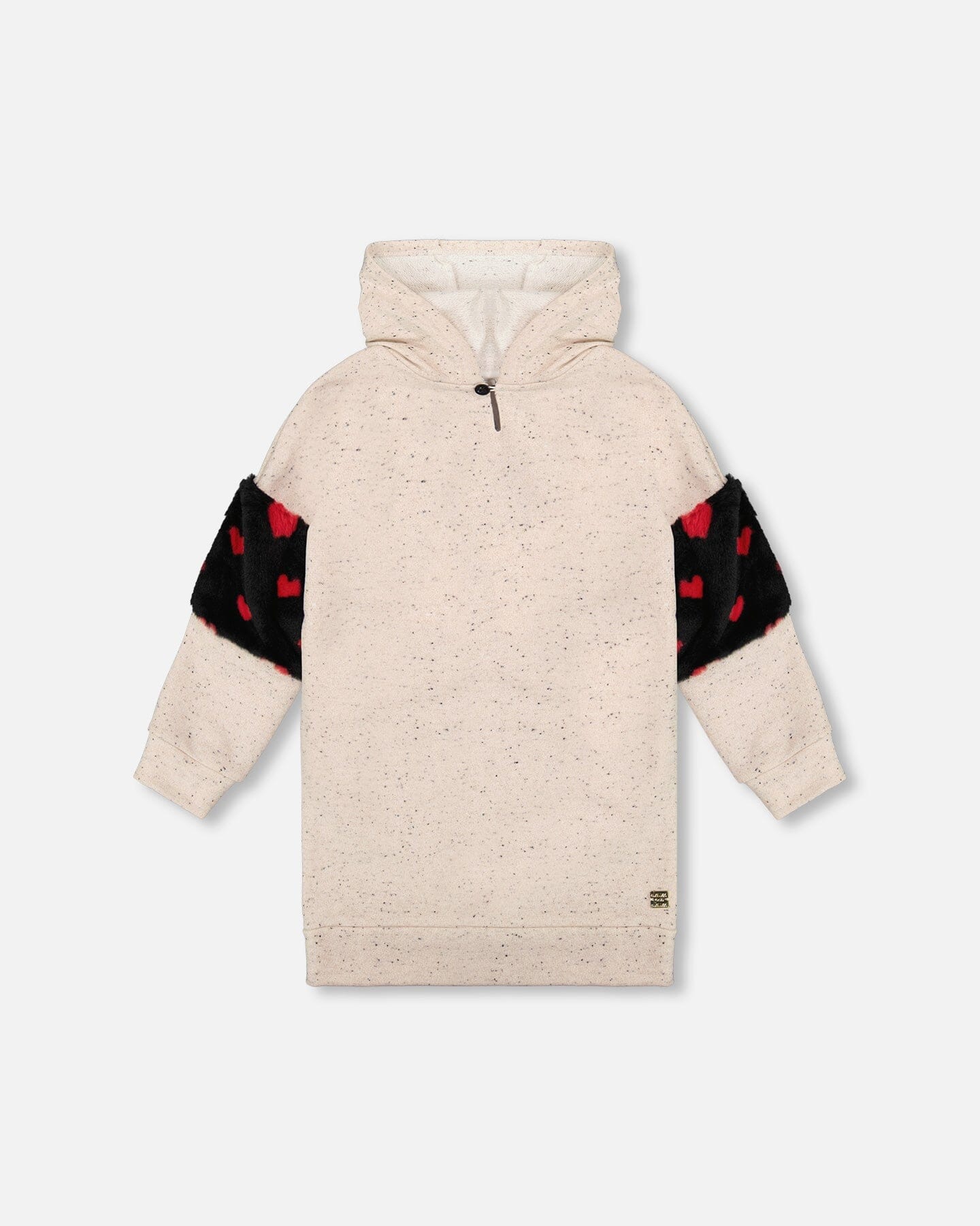 Hooded Glittering French Terry Dress Beige With Heart Bag-0