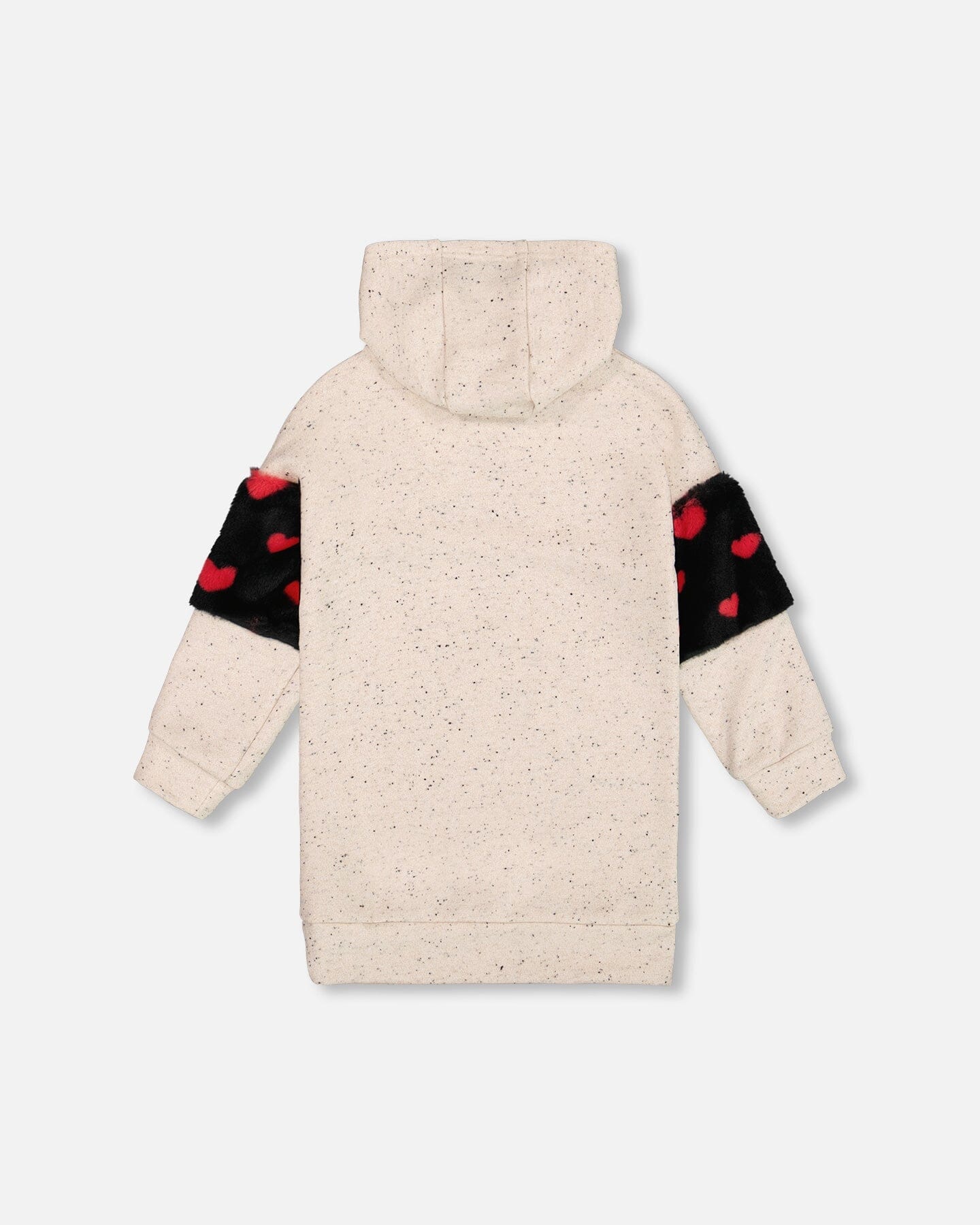 Hooded Glittering French Terry Dress Beige With Heart Bag-2