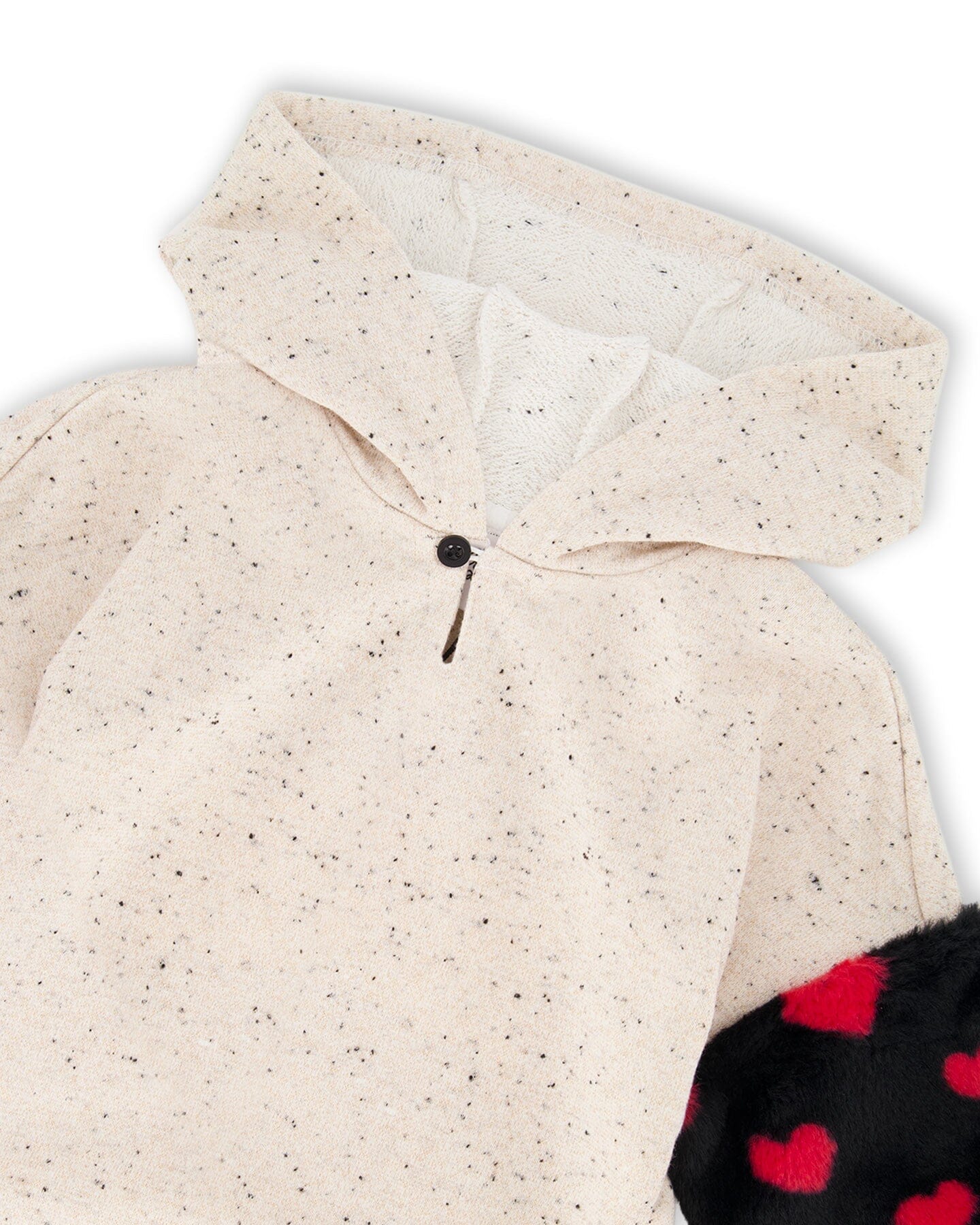 Hooded Glittering French Terry Dress Beige With Heart Bag-3