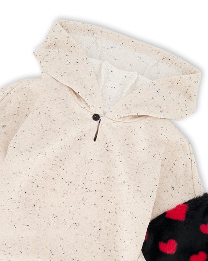 Hooded Glittering French Terry Dress Beige With Heart Bag-3