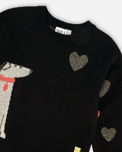 Knit Sweater Black With Dalmatian And Hearts-3