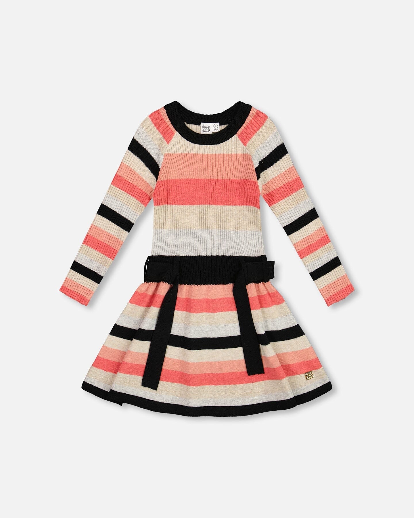 Striped Knit Dress Beige Black And Pink-0