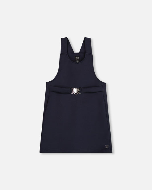 Milano Jumper Dress Navy Blue With Buckle Detail-0