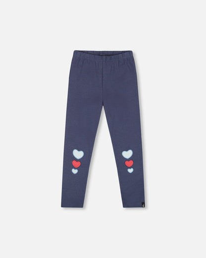 Organic Cotton Leggings Navy Blue With Hearts-0