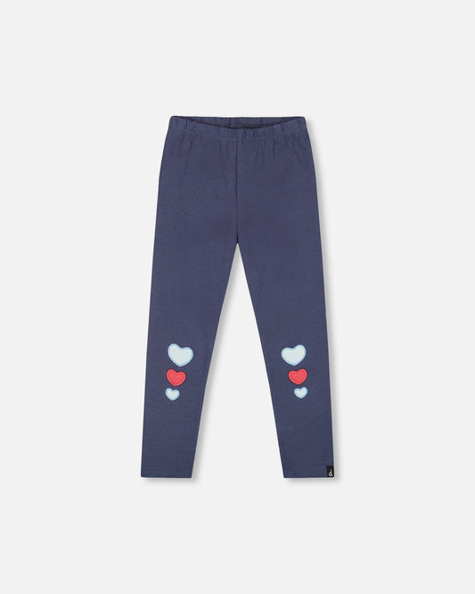 Organic Cotton Leggings Navy Blue With Hearts-0