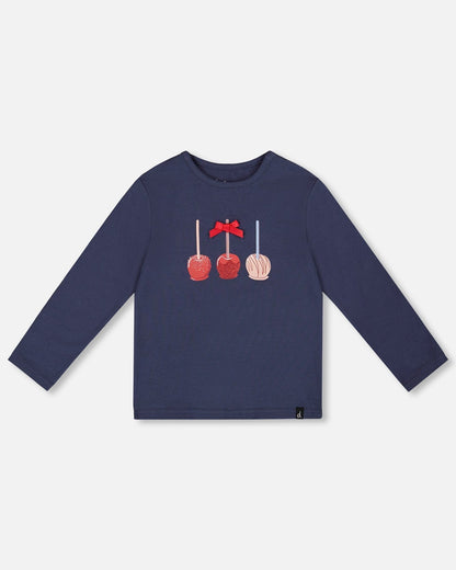 Organic Cotton T-Shirt Navy Blue With Apple Treats-0