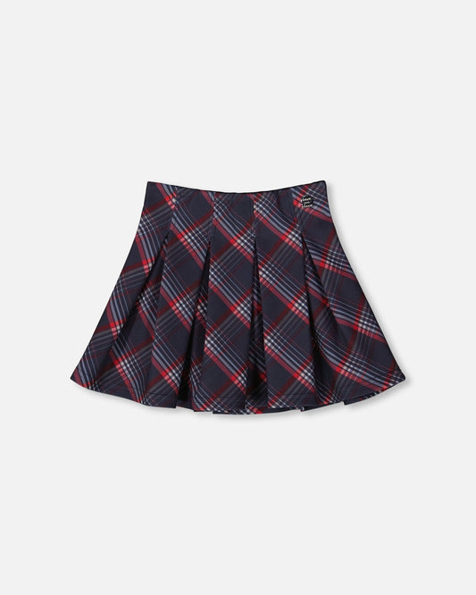 Pleated Milano Skirt Red And Navy Plaid-0