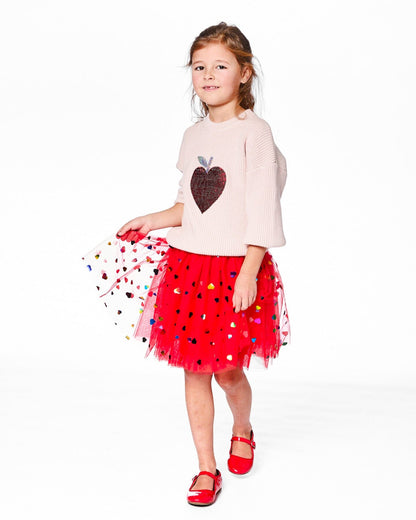 Tulle Skirt Red With Iridescent Heart Confettis-1