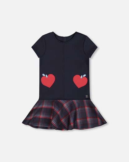 Milano Dress Navy Blue With Plaid Flounce-0