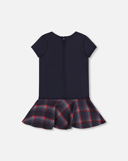 Milano Dress Navy Blue With Plaid Flounce-1