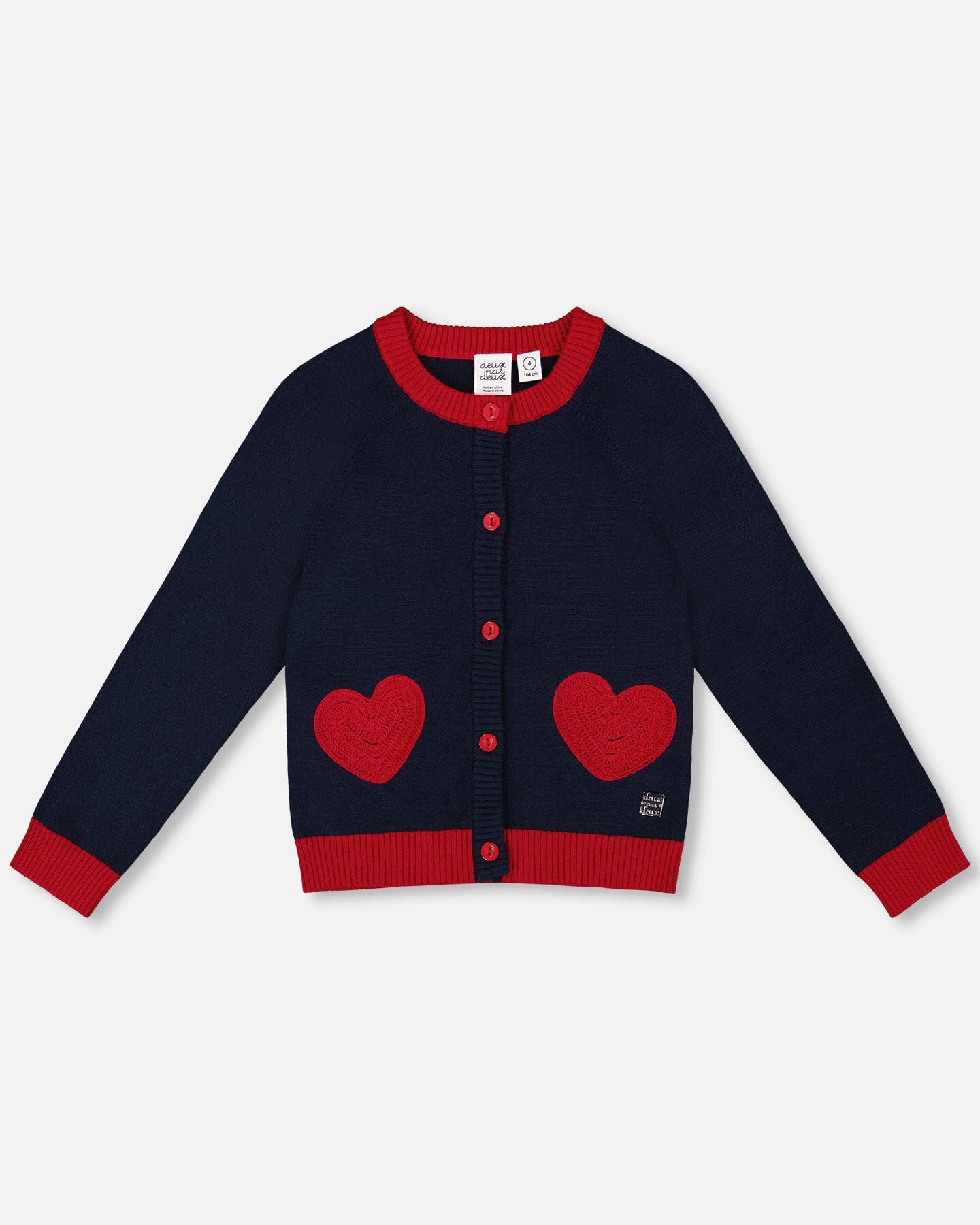 Knitted Cardigan Navy Blue With Red Embroidered Hearts-0