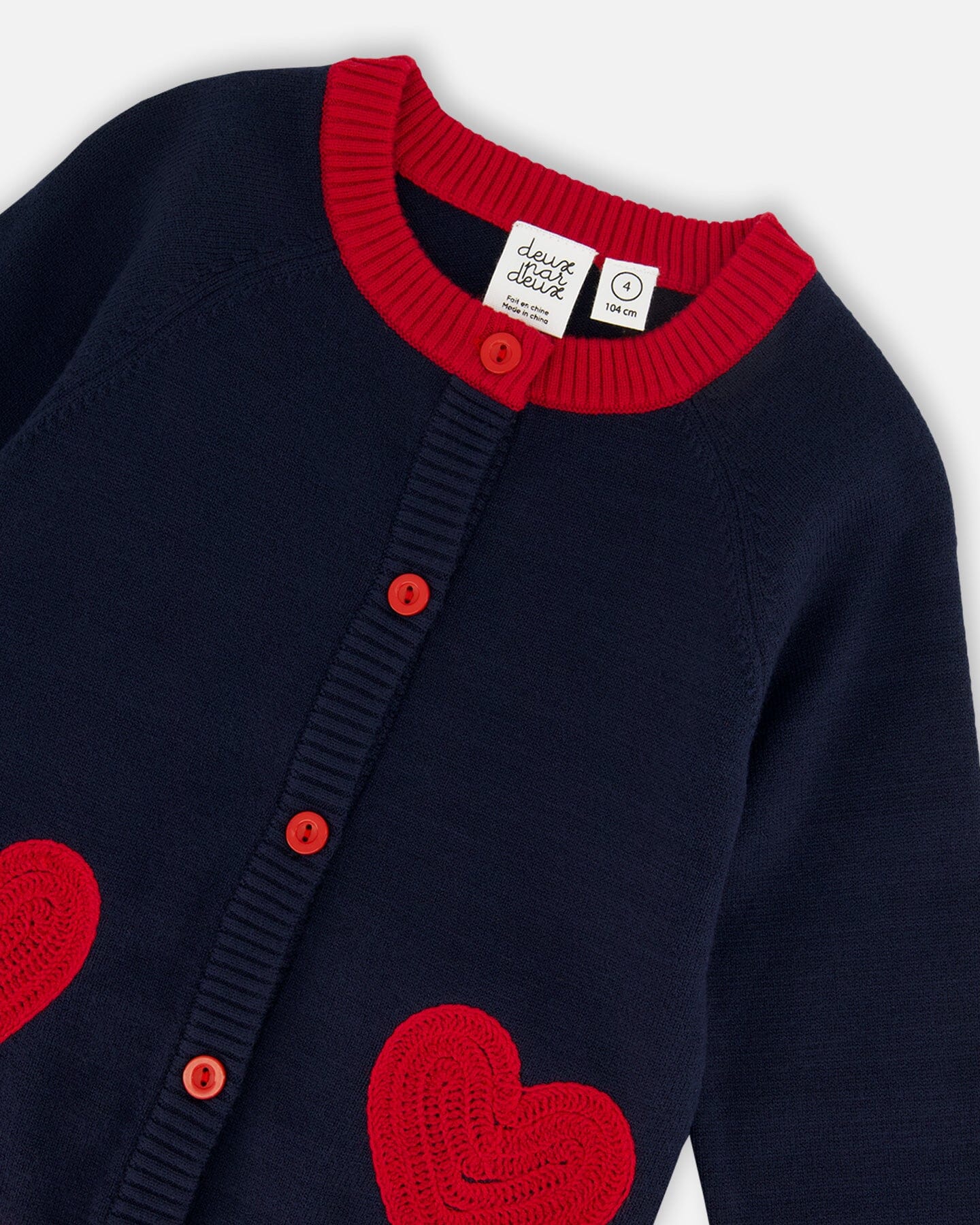 Knitted Cardigan Navy Blue With Red Embroidered Hearts-3
