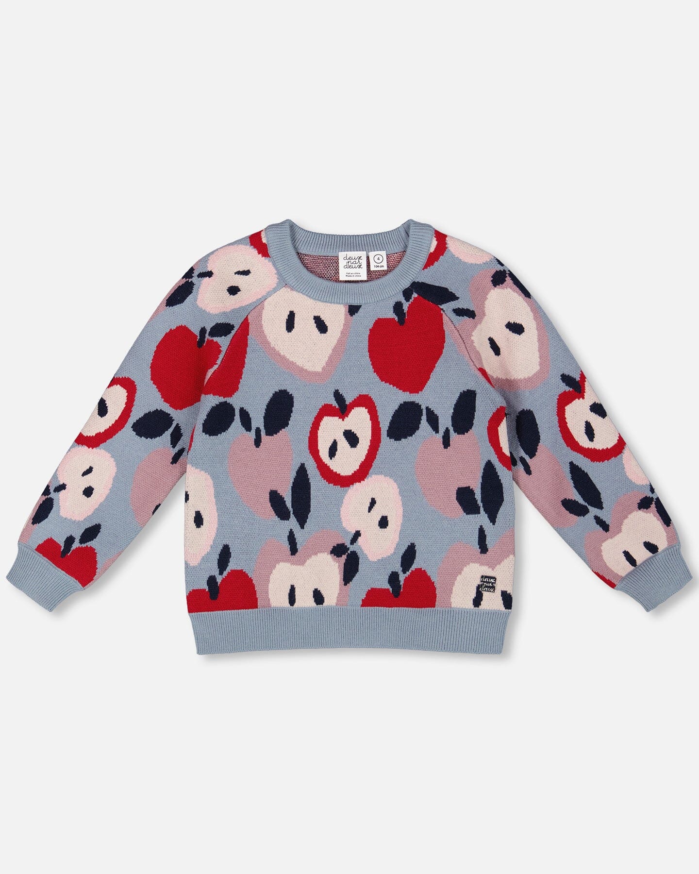 Knit Sweater Blue And Red With Apple Heart Jacquard-0