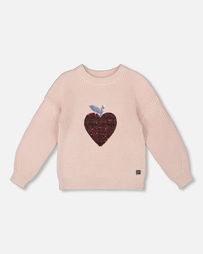 Knit Sweater Pinkish White With Sequin Heart-0