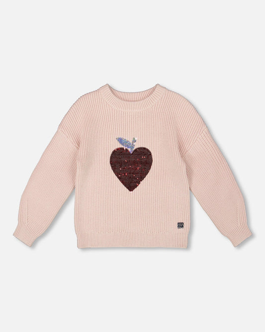 Knit Sweater Pinkish White With Sequin Heart-0