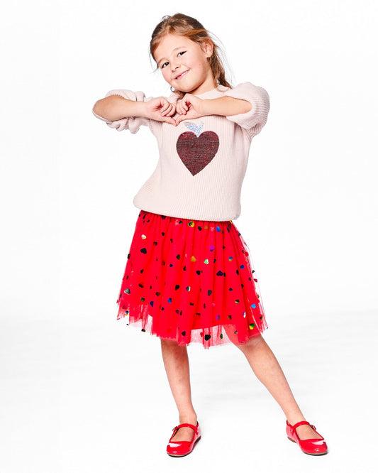 Knit Sweater Pinkish White With Sequin Heart-1