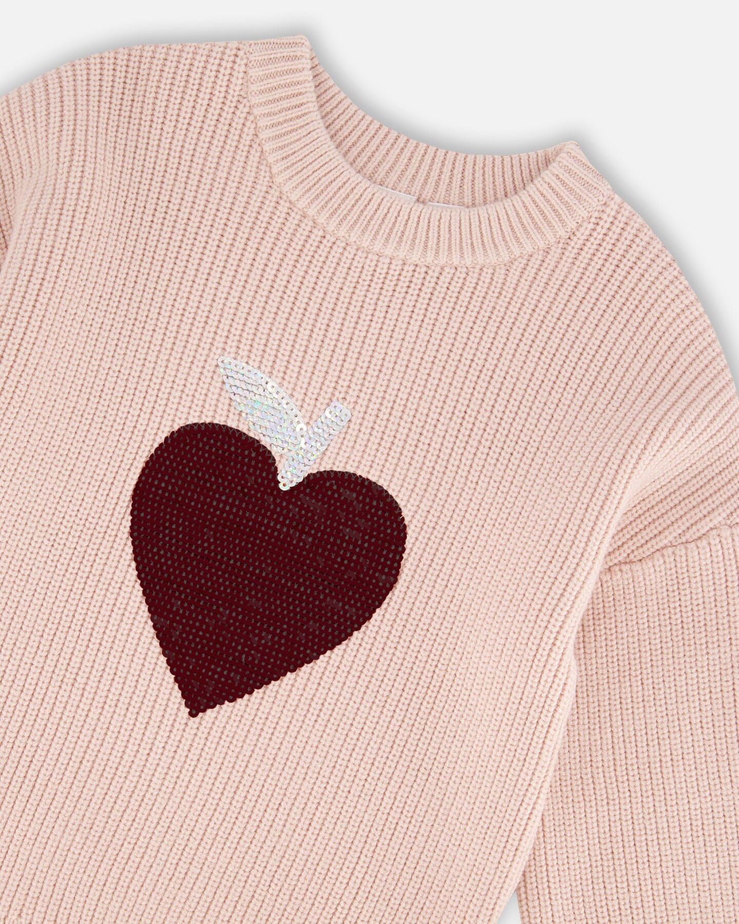 Knit Sweater Pinkish White With Sequin Heart-3