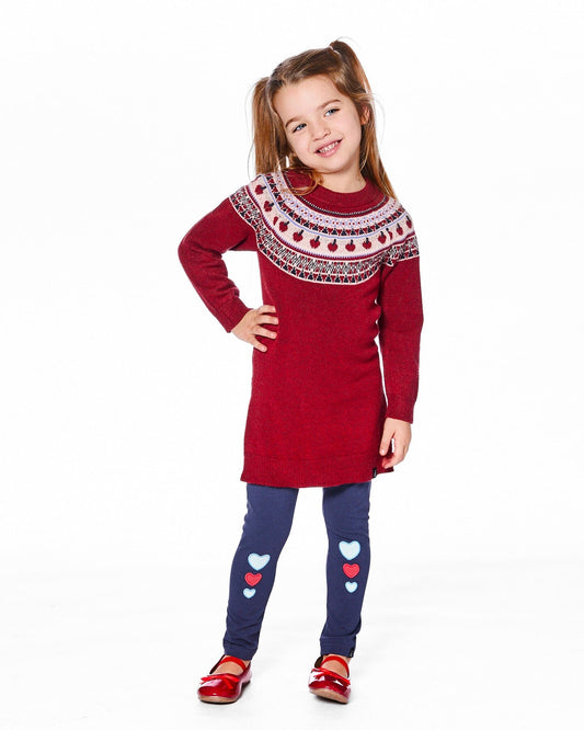 Knit Dress Red With Apple Jacquard Yoke-1