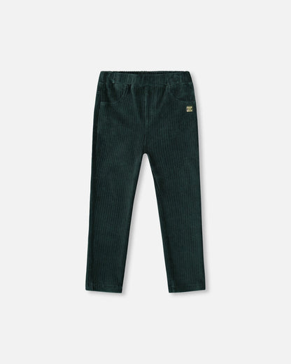 Stretch Velour Rib Treggings Dark Green-0
