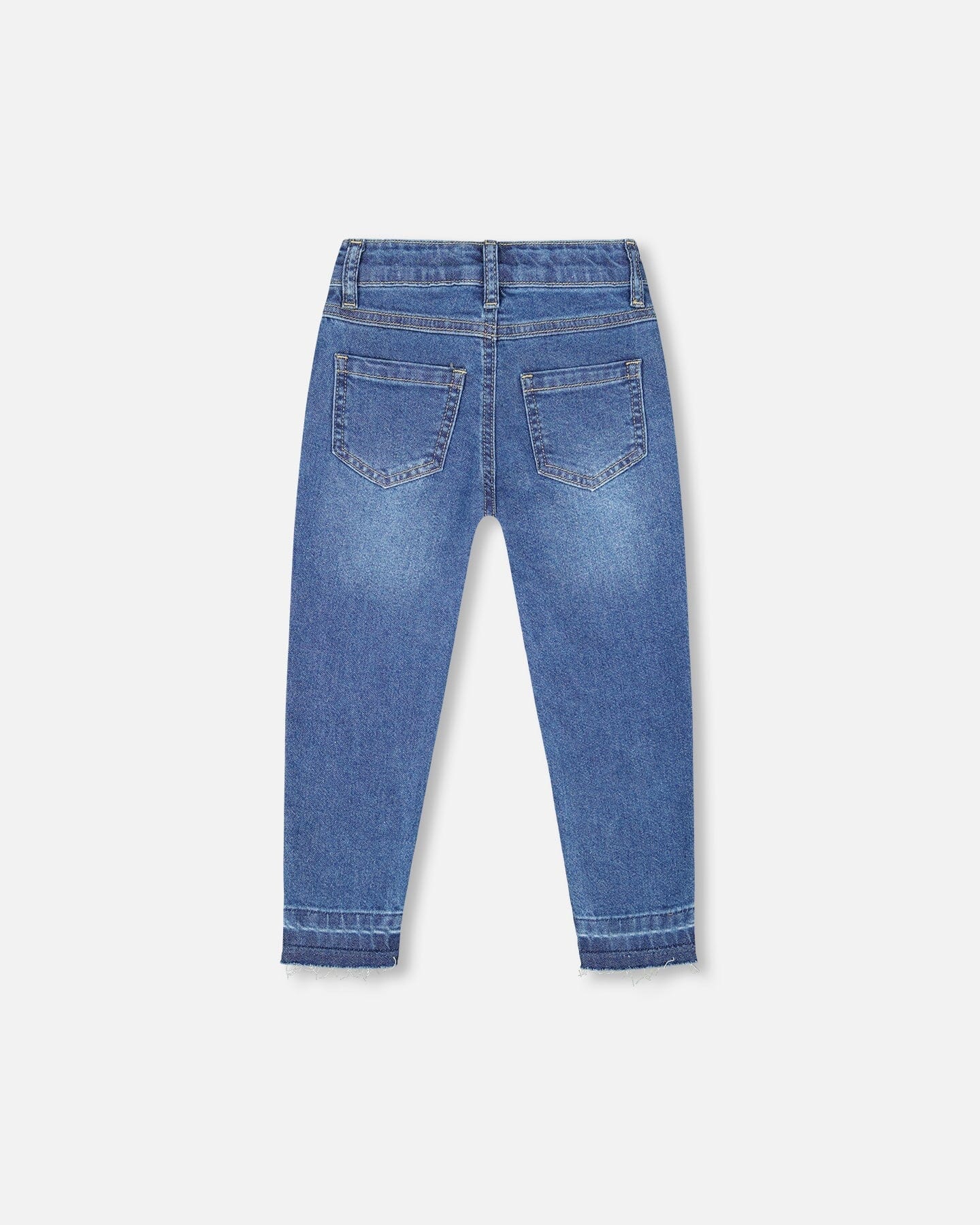 Jeans Blue Denim With Frayed Hems And Floral Embroideries-3