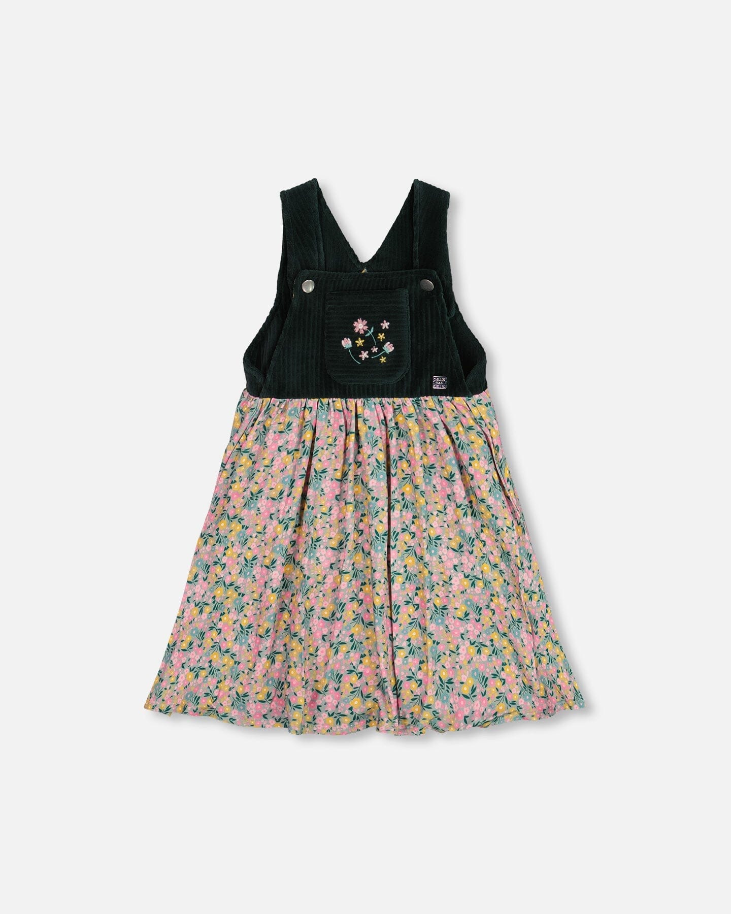 Bi-Material Overall Dress Green With Flower Print-0