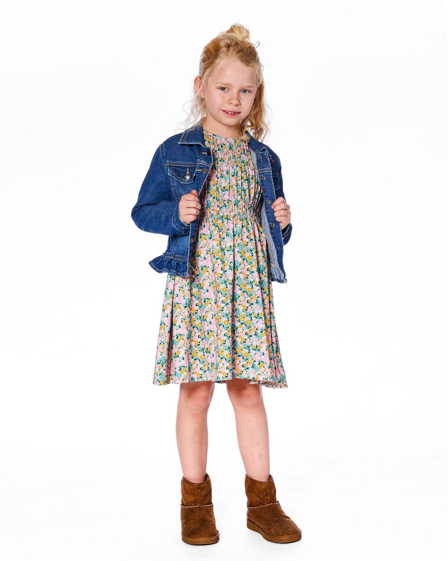 Denim Jacket Blue With Ruffle Hem And Floral Embroidery-3