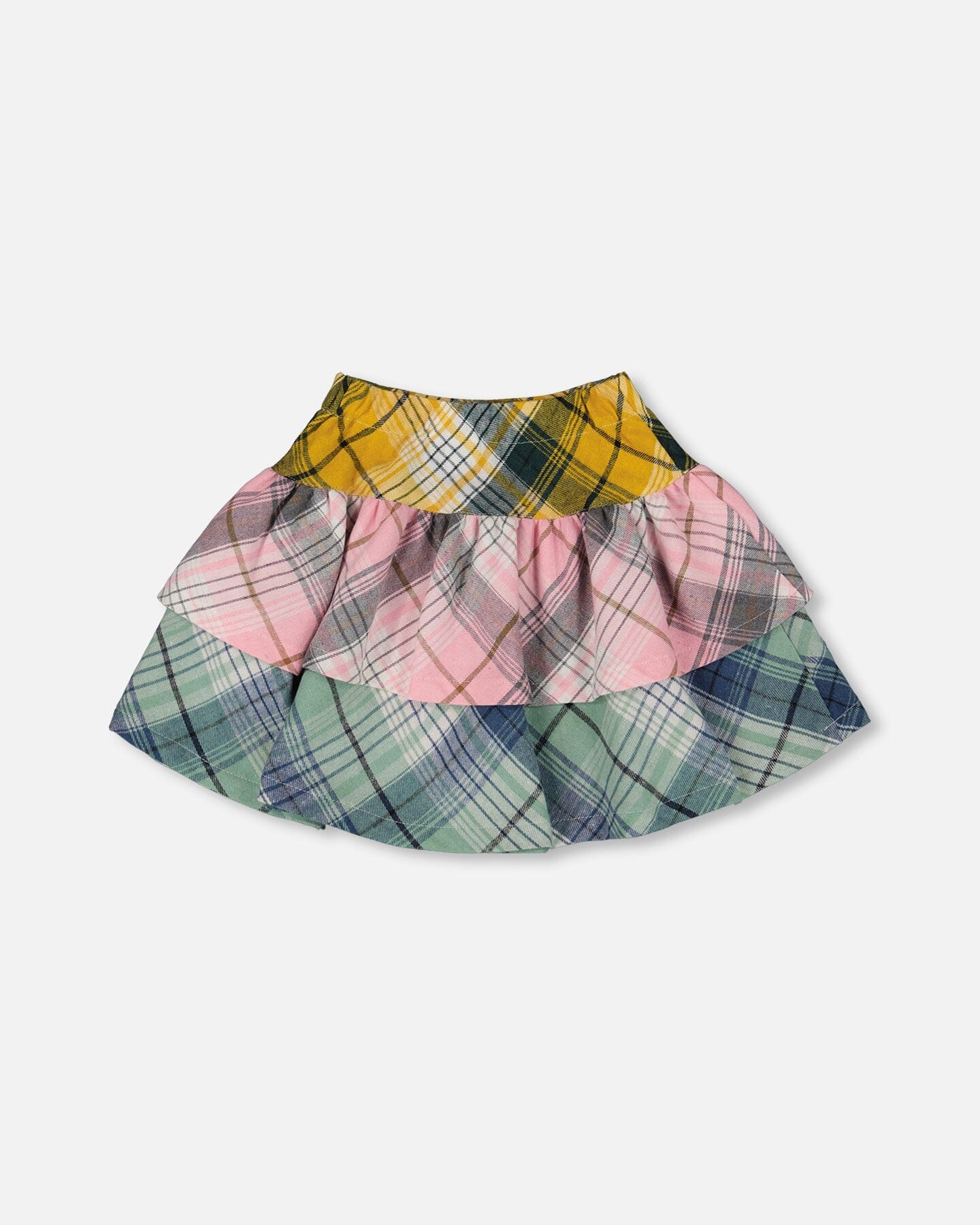 Two-Tiered Flannel Skirt Green Pink And Yellow-2