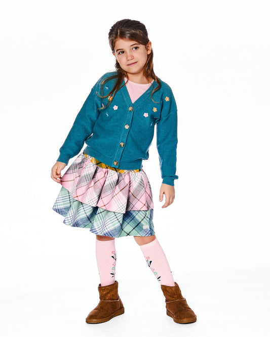 Knitted Cardigan Dark Green With Flower Embroidery-1