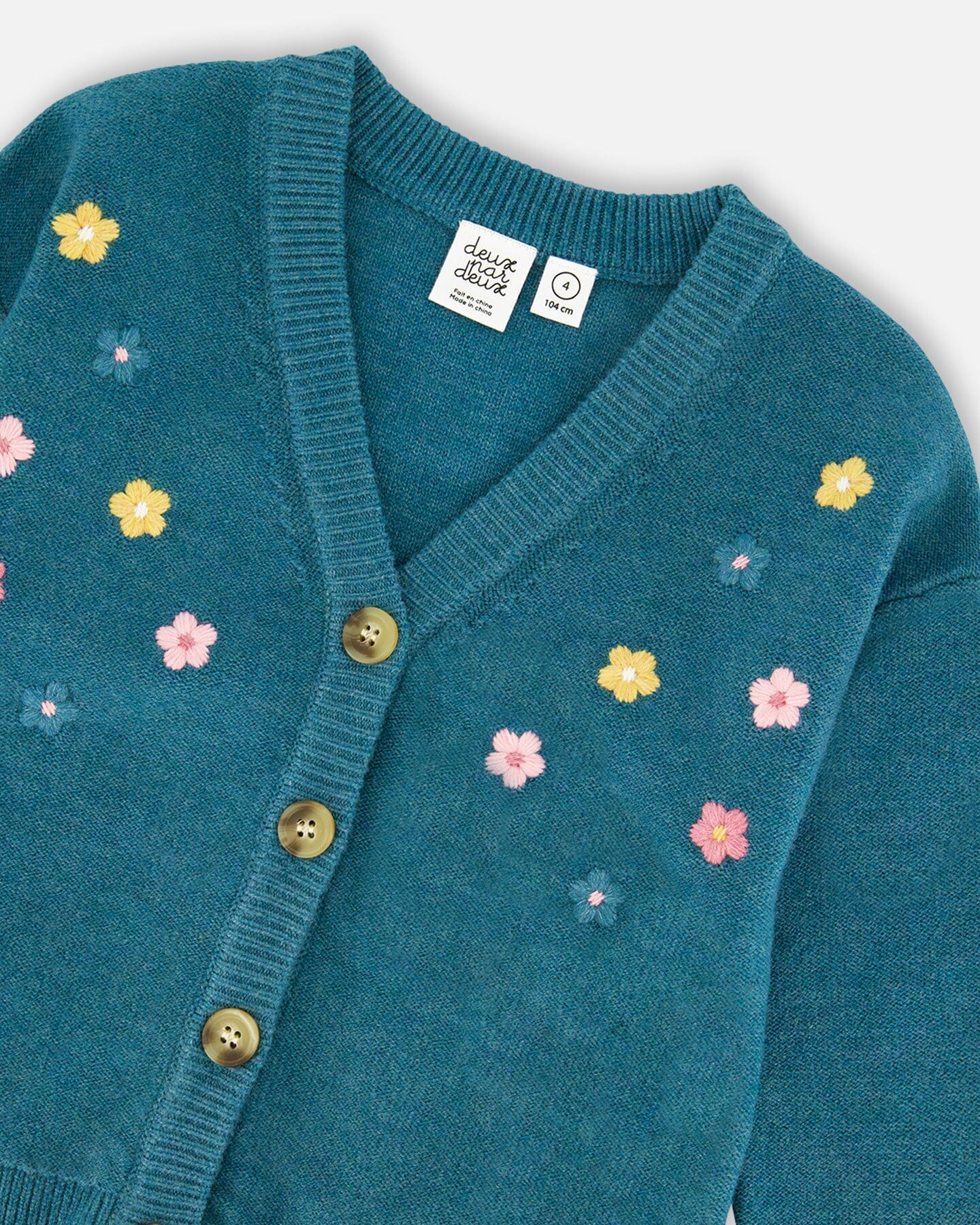 Knitted Cardigan Dark Green With Flower Embroidery-3