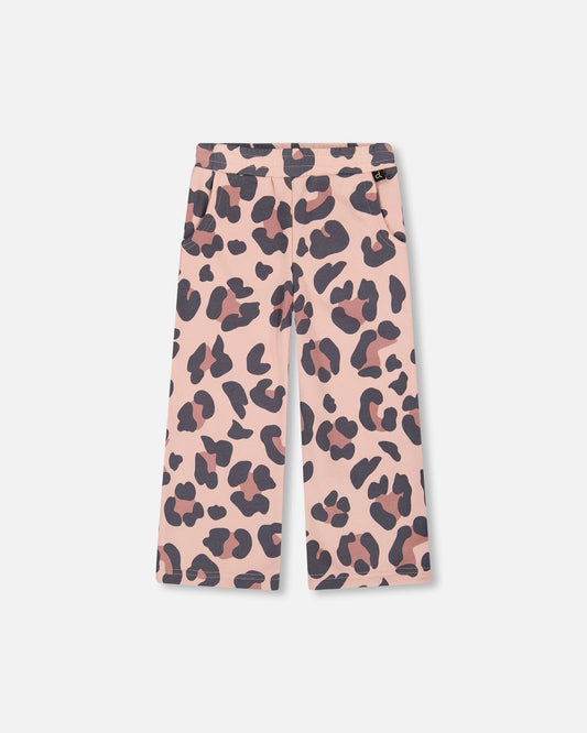 French Terry Wide Leg Sweatpants Pink Leopard-0