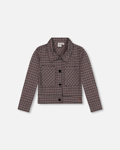 Jacquard Knit Jacket With Houndstooth Pattern-0