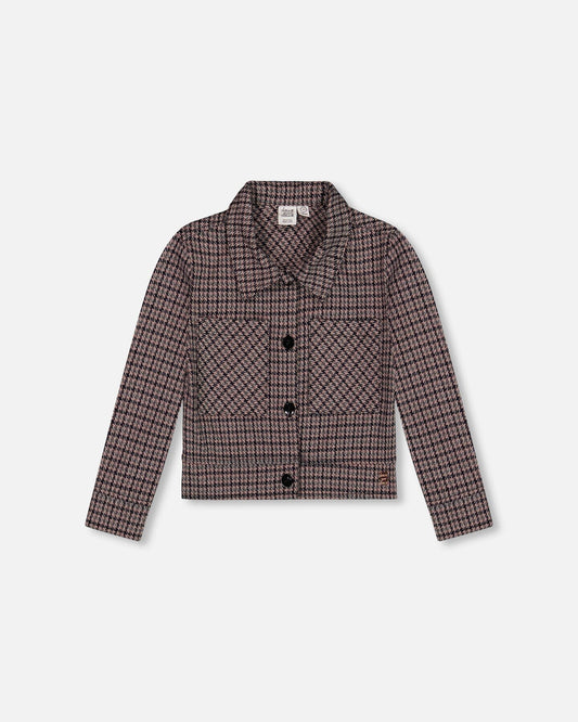 Jacquard Knit Jacket With Houndstooth Pattern-0