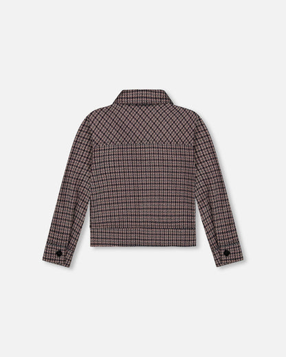 Jacquard Knit Jacket With Houndstooth Pattern-2