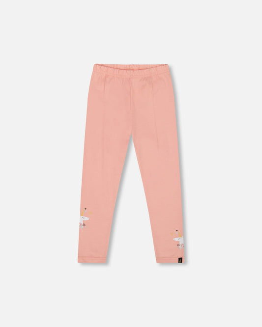 Organic Cotton Leggings Dusty Pink With Unicorn Print-0