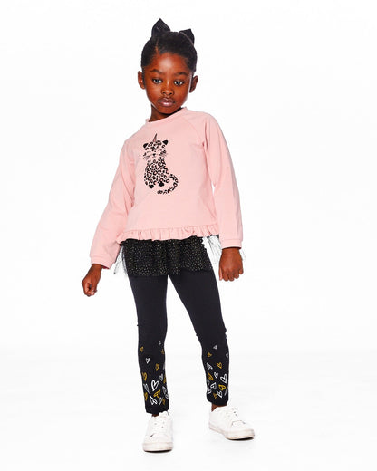 Organic Cotton Leggings Dusty Pink With Hearts Print-1